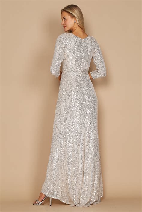Charcoal Dylan & Davids Long Sleeve Sequin Formal Hand Beaded Dress