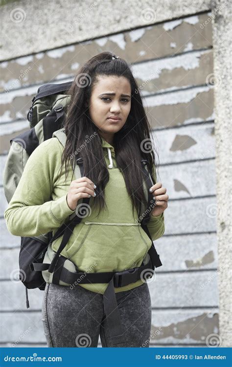 Homeless Teenage Girl On Street With Rucksack Stock Photo - Image: 44405993