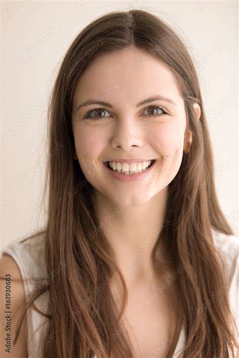 Headshot portrait of happy young woman. Charming teen girl with joyful ...