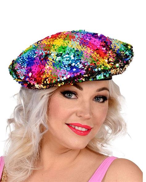 Rainbow / Gold Sequin Beret | Party Delights