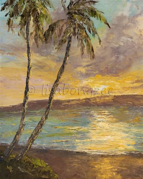 Another Perfect Day (Sunset Hawaii Beach) - Original Oil Palette Knife ...