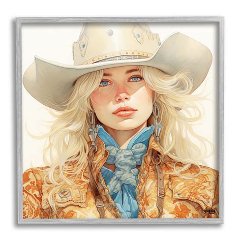Stupell Industries Blonde Cowgirl Portrait Framed On Wood by RB Print