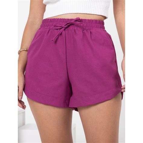 Short Com Elastico Feminino - Short Linho Feminino Cintura alta com elastico verao praia confortavel ...