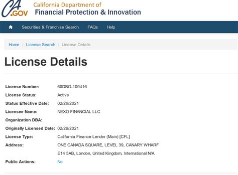 nexo awarded california finance lender license   department