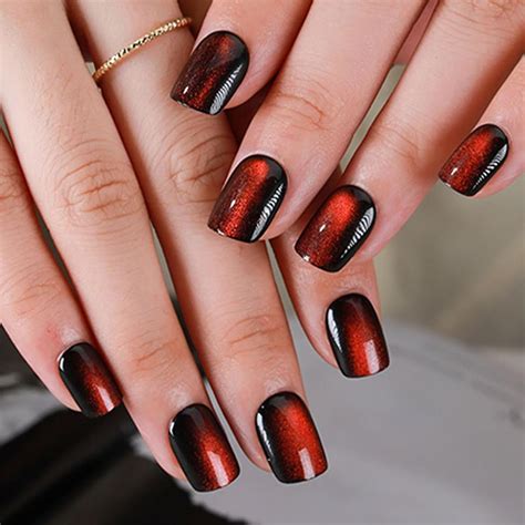 Press on Nails Short Square Purple Discoloration Cat Eye False Nails UV