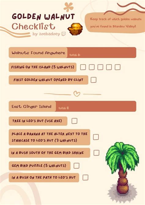 Golden Walnut Checklist for Stardew Valley- Page 1 to 5 | Stardew ...