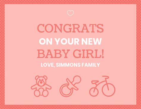 Pink Baby Congratulations Card Template