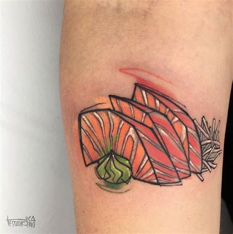 Sashimi tattoo located on the inner forearm.