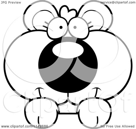 Cartoon Clipart Of A Black And White Cute Bear Cub Looking Over A Surface - Vector Outlined ...