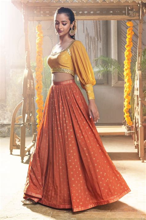 Orange printed lehenga set – Artofit