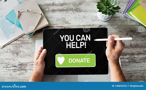 donation button  device screen stock image image