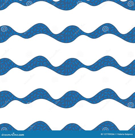 Vector Seamless Pattern with Abstract Textured Waves. Curve Shapes with