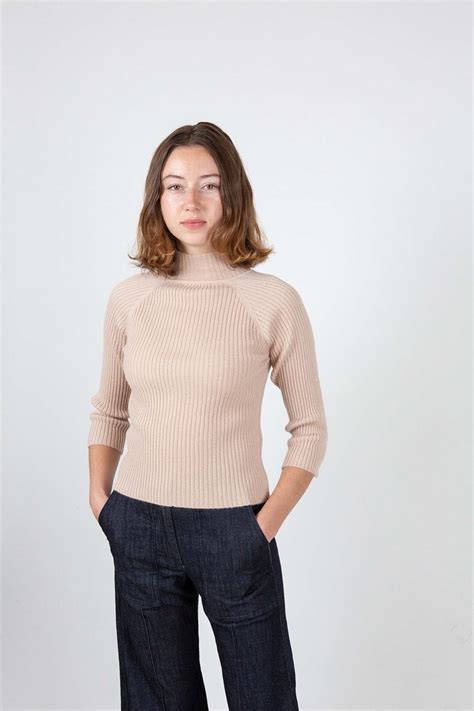 Erica Tanov Cashmere Ribbed Mock Turtleneck Sweater - Fawn | Garmentory