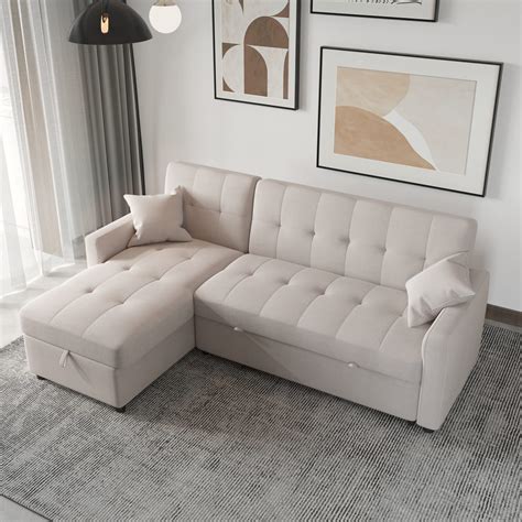 Buy MGH Reversible Sectional Sleeper Sofa, 82In Wide Sectional Sofa ...