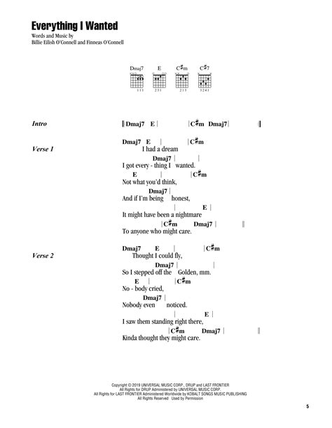 everything i wanted by Billie Eilish - Guitar Chords/Lyrics - Guitar