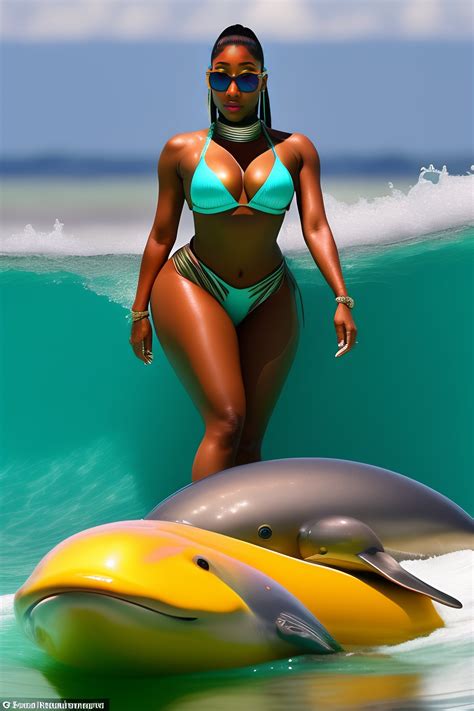 Lexica - Nicki minaj morphed with emma kenney in turquise mono bikini
