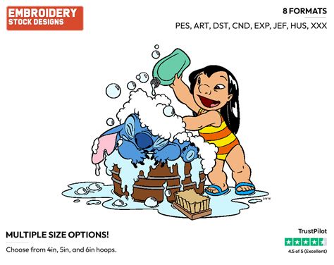 Lilo Giving Stitch A Bath - Disney's Lilo & Stitch - Embroidery Design