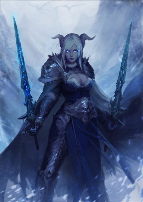 player character and death knight (warcraft and 1 more) drawn by wolisu