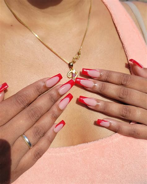 red french tip coffin nails 9