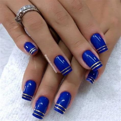 Unha Azul Marinho Com Dourado - Unhas Decoradas Azul Royal Com Dourado - Unhas De Decoradas