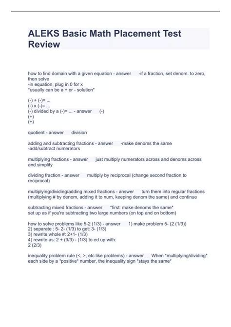 ALEKS Basic Math Placement Test Review Questions and Answers Graded A+