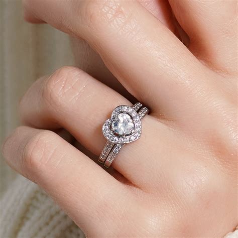 Ladies 925 Sterling Silver Heart-Shaped Wedding Bridal Set