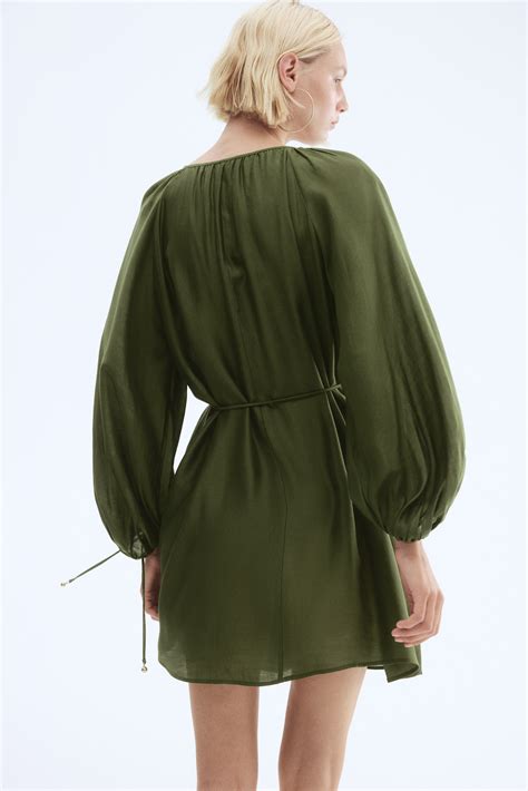 Oversized Tie-Belt Dress - Dark green - Ladies | H&M US