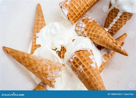 Cones with Melted Ice-cream Stock Image - Image of refreshment, gelato ...