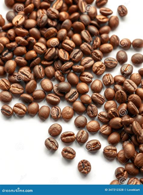 Freshly Roasted Coffee Beans Scattered on a White Surface Ready for