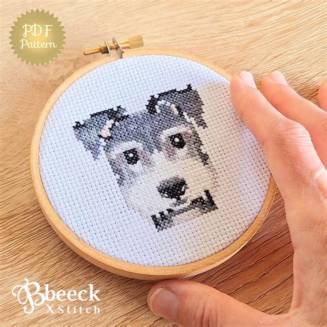 Miniature Schnauzer Cross Stitch Pattern. Mini Schnauzer Gifts. Miniature Schnauzer Art