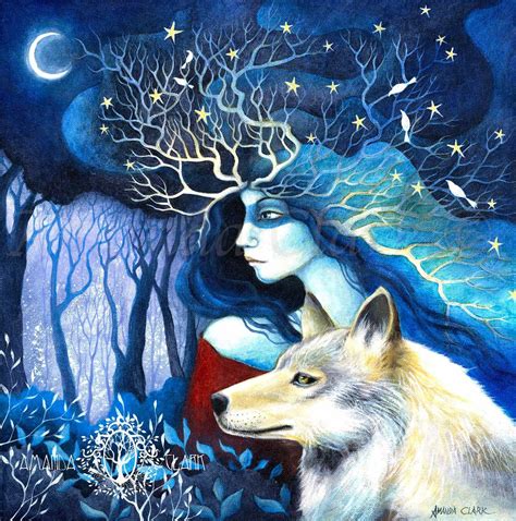 Amanda Clark art | Original canvas painting, Wolf art print, Goddess art