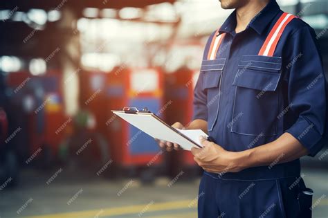 Premium Photo | A mechanic in uniform with a clipboard at a gas station ...