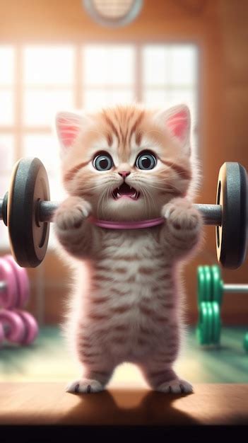 premium ai image  cat lifting weights   gym