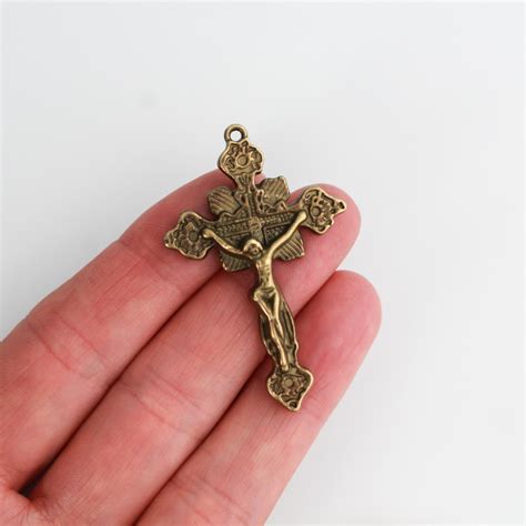 Bronze Crucifix Pendants 1-7/8" Long - Ornate Jesus Crucifixion Cross