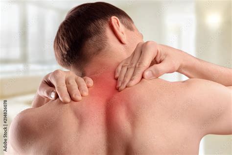 Injury of the cervical spine. Pain in the neck and back Stock Photo ...