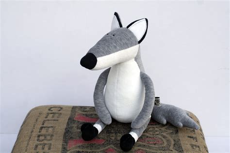 Sitting Grey Wolf, Little Cuddly Plush Wolf, Stuffed Plushie Wolf Soft Toy