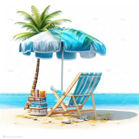 Premium AI Image | A cartoon beach scene with a chair and umbrella on