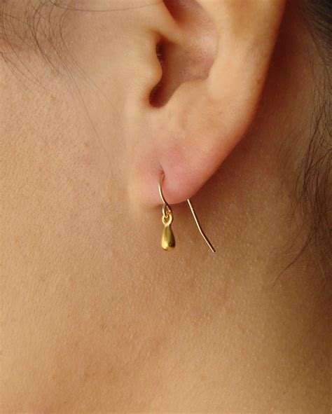 Tiny Gold Teardrop Dangle Drop Earrings Sterling Silver - Etsy