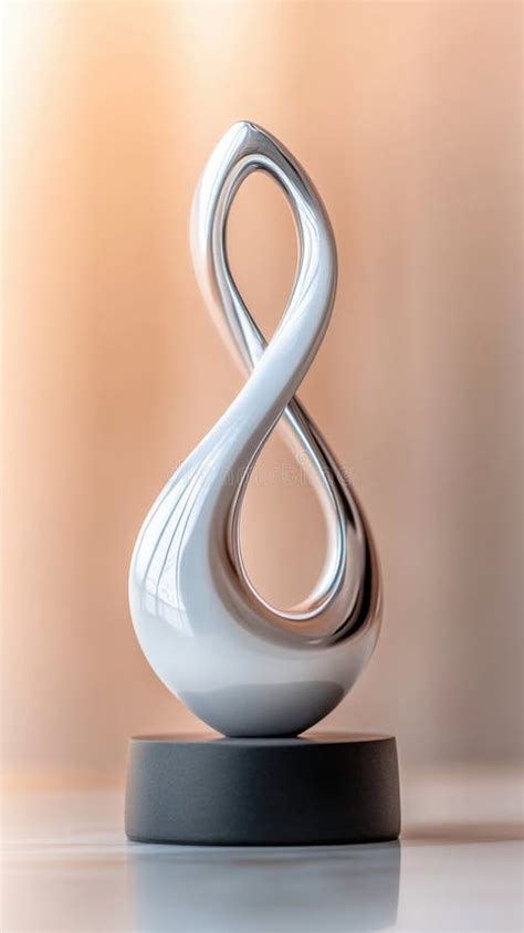 sleek silver infinity sculpture   dark base   warm
