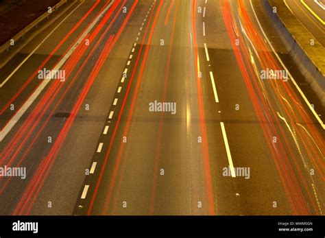 red light trails  highway stock photo alamy