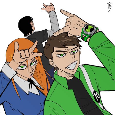 gwen tennyson, ben tennyson, and kevin levin (ben 10 and 1 more) drawn