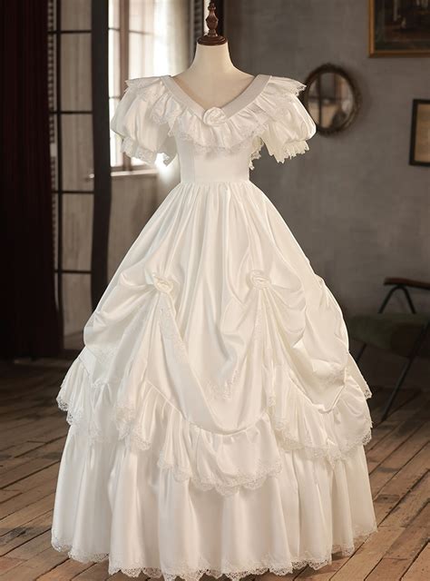 Vintage Satin Lace Short Sleeve Bow Wedding Dress