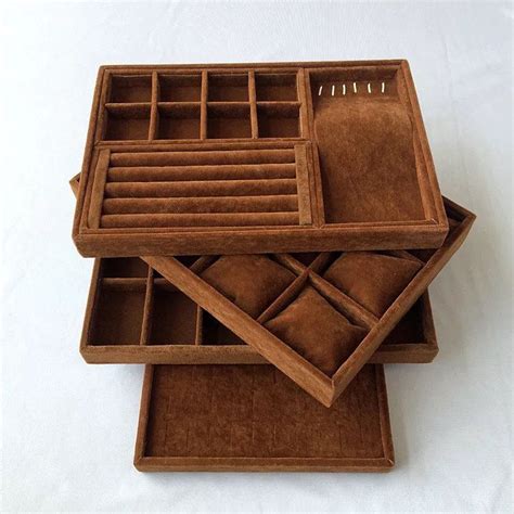 Brown stackable jewelry tray drawer divider drawer storage insert ...