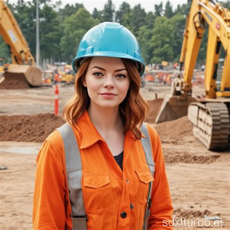 Emma Stone in Construction Worker Attire at Park Construction Site