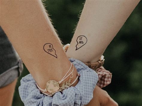 BFF Temporary Tattoo set of 4 Half Heart Fake Tattoos for | Etsy Australia