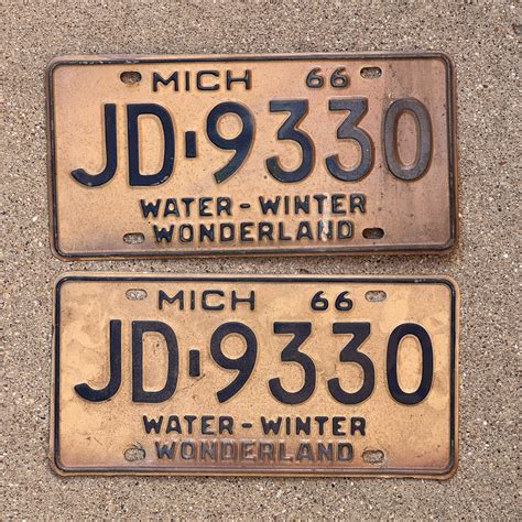 1966 Michigan License Plate Pair Auto Tag JD 9330 – License Plate