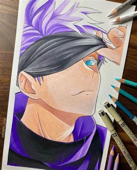 anime drawings color jujutsu kaisen art drawing gojo satoru painting