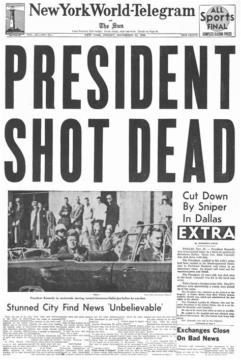 UPI Newspaper Fronts from Day and Days Following JFK's Assassination