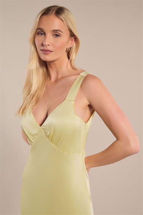Amelia Dress in Lemonade Yellow Satin | Rewritten London