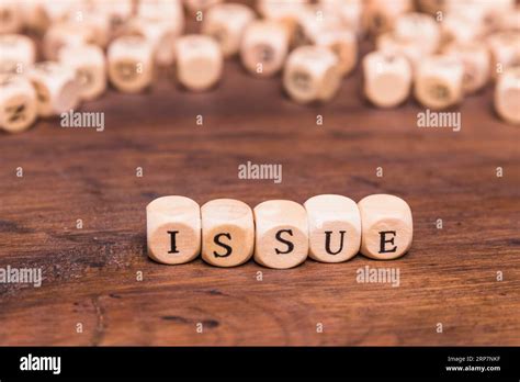issue word wooden cubes stock photo alamy